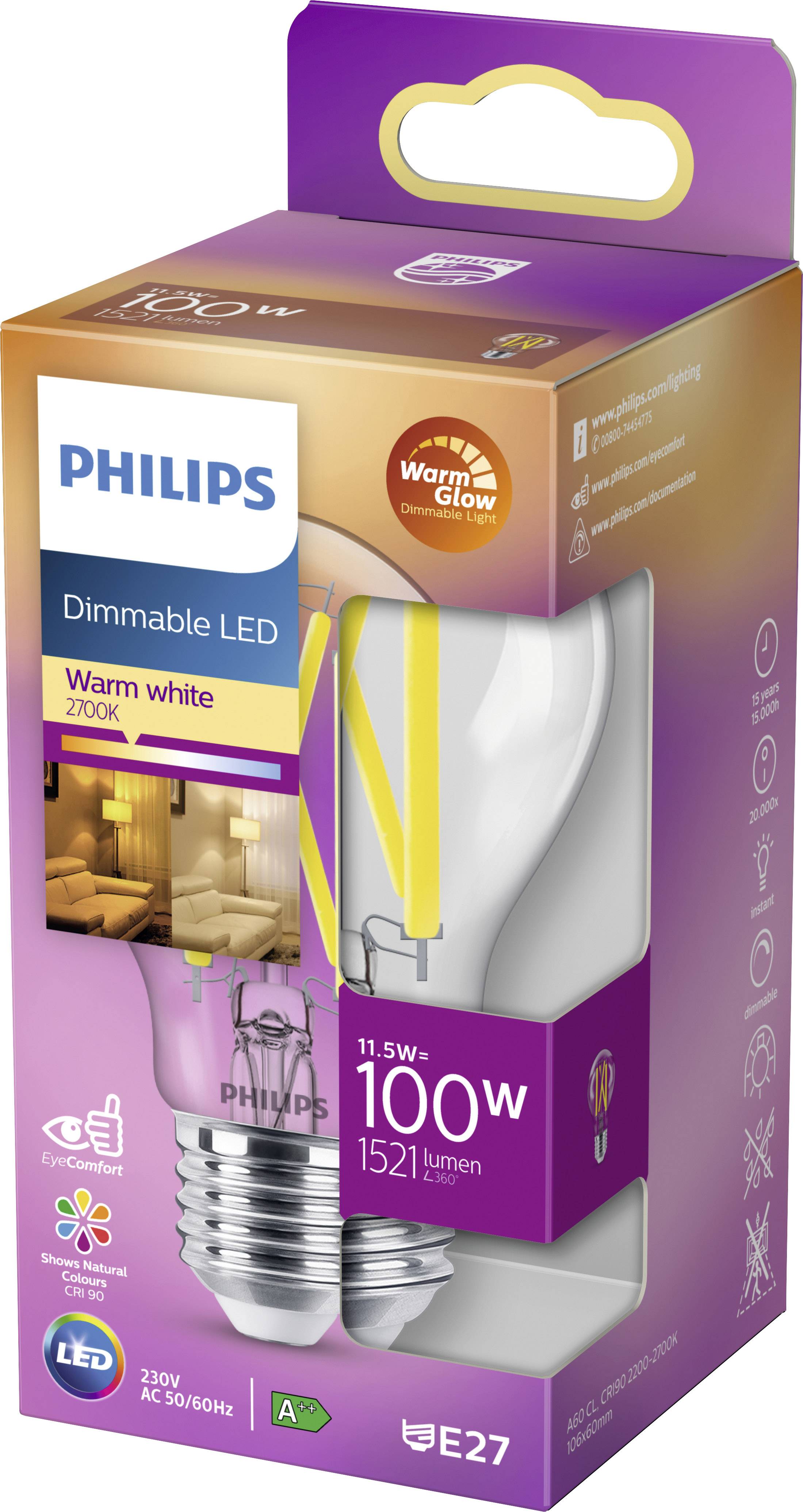 Philips LED 77084600 LED (monochrome) EEC D (A - G) E-27 Pear shape 11.5 W = 100 W Warm white (Ø x L) 6 cm x 10.6 cm dim-4