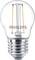 LED filament bulb by Philips with visible filaments in a transparent glass design, E27 fitting. Energy-efficient and long-lasting.