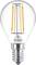 A LED filament light bulb on a white background, marked with 'PHILIPS', shows the classic bulb style with modern LEDs.