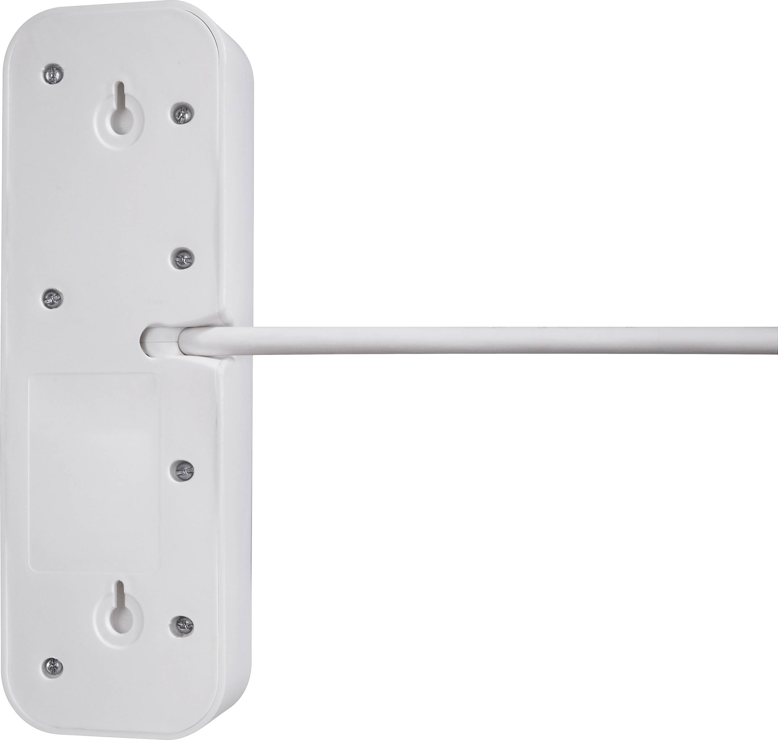 White wall mount with hook and integrated cable holder.