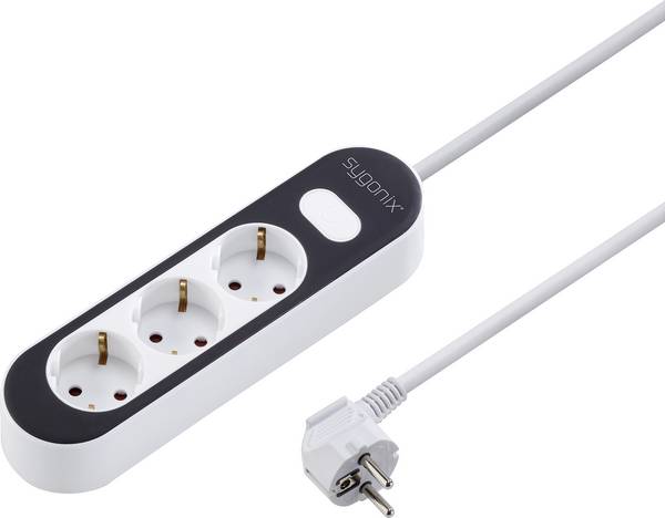 Sygonix SY-4538270 Power strip (+ switch) 3x White, Black PG connector 1 pc(s)