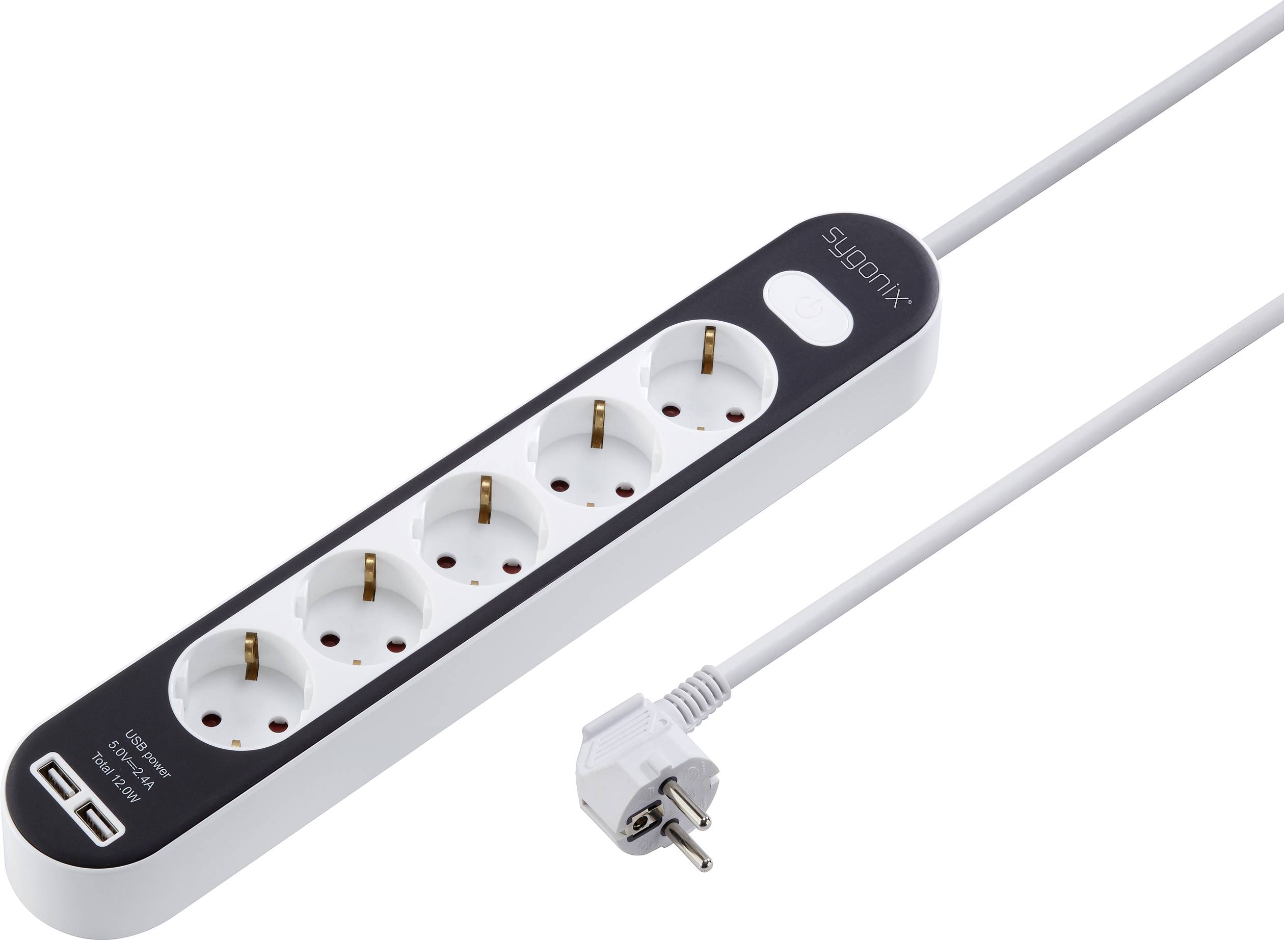 Sygonix SY4538276 Power strip (+ switch) 5x White, Black PG connector