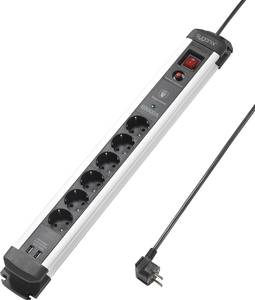 Sygonix SY-4538280 Surge protection power strip 6x Black, Silver PG connector 1 pc(s)