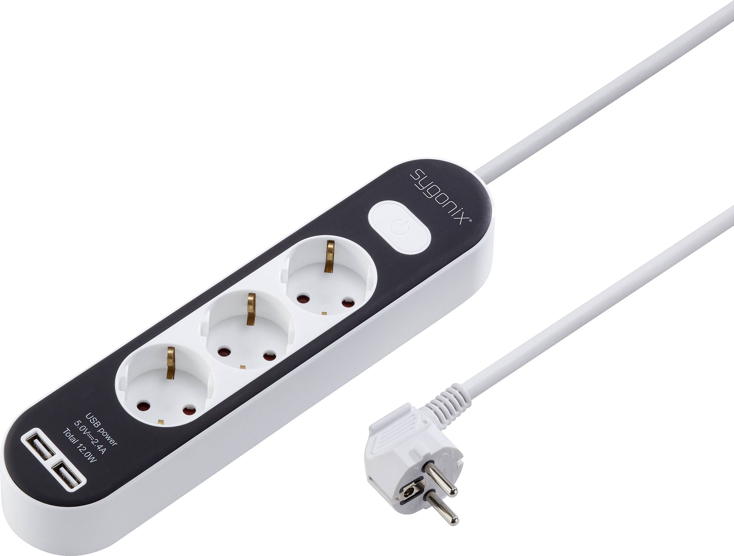 Sygonix SY-4538534 Power strip (+ switch) 3x White, Black PG connector 1 pc(s)