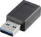 Black USB adapter with USB-A plug and black casing, lying flat on a white background.