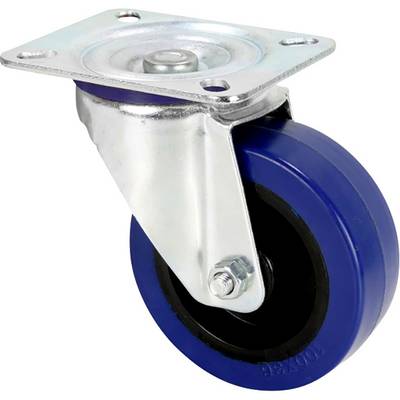 Swivel castor with blue wheel and silver housing, for mounting on furniture or equipment, enabling easy movement and mobility.