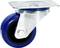A single blue and silver castoring wheel, attached to a metal plate, suitable for use on furniture or equipment.