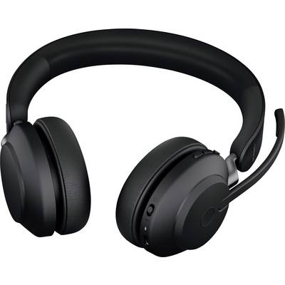 Black wireless over-ear headphones with microphone, suitable for calls and music, featuring volume control and operating buttons.