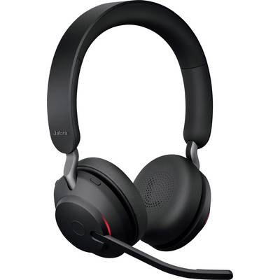Black over-ear headset with microphone arm, suitable for telephone calls or online meetings. Brand name visible on the earpiece.