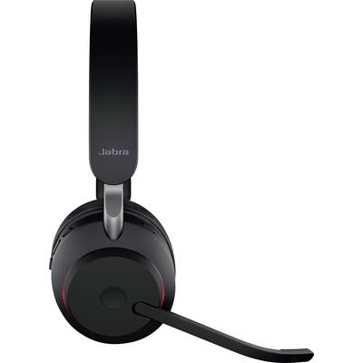 Black headset with adjustable headband and microphone arm. 'Jabra' brand logo displayed on the headband.