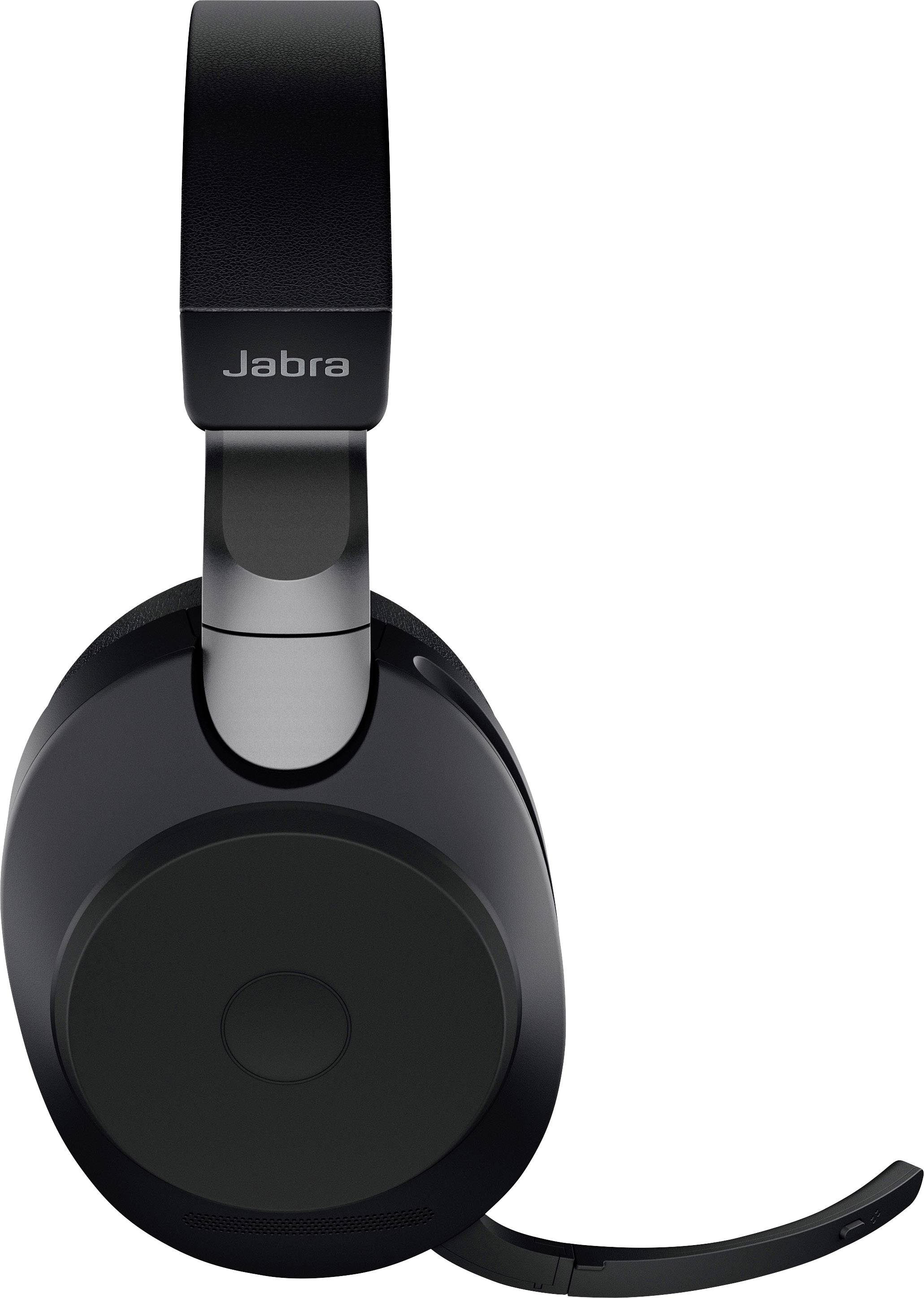 Black over-ear headphones by Jabra with integrated microphone, suitable for communication and music playback.