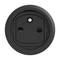 Black socket with earth pin in a round design, suitable for wall mounting.