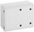 A rectangular, white plastic enclosure with four black screws on the front. It serves as a housing for electrical installations.