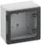 Grey, empty junction box with a transparent, removable lid, suitable for the installation of electrical components.