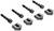 Six black wall plugs with corresponding screw connectors, arranged in two rows. Screws and connecting pieces are identical.