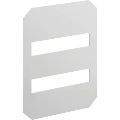 Metal plate with two rectangular, horizontal openings in the centre, likely used for ventilation or as a cover.