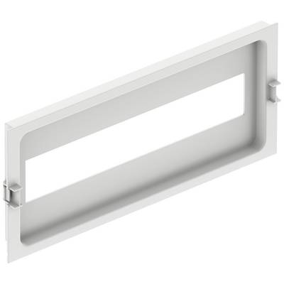 A rectangular, white recessed frame with a large, rectangular cut-out in the centre and side mounting brackets.