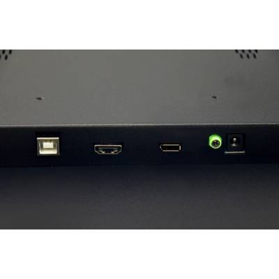 'Device rear with USB, HDMI, Mini-USB, headphone socket and power connection.'