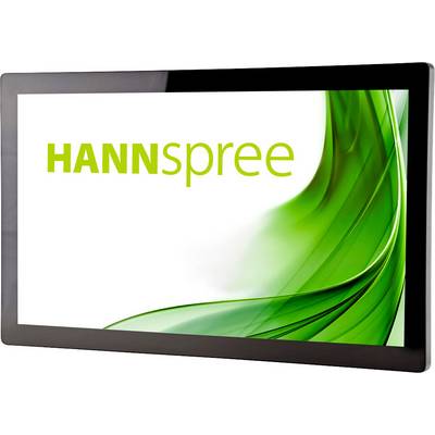 Hannspree monitor with a green design on the screen.