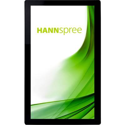 'Digital screen with a green, curved design. At the top left, 'HANNspree' is written in green text.'