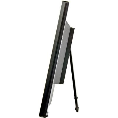 The monitor displays a side profile of a modern screen on a stand, with no visible content on the screen.