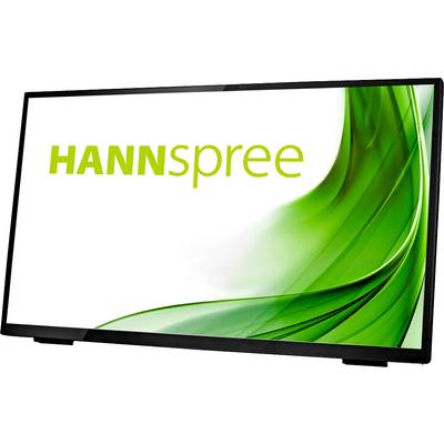 HANNspree monitor with a black bezel and green logo on a white background. Key feature: sleek design.