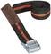 Black tension strap with orange stripe, securable with metal ratchet. Packaging displays brand name and technical details.