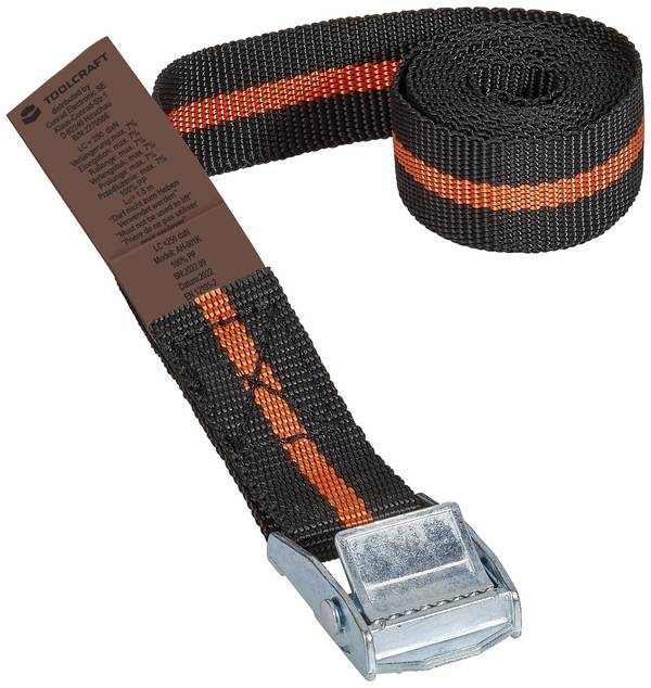 TOOLCRAFT TO-6811758 Buckle strap Low lashing capacity (single/direct)=125 daN (L x W) 1.5 m x 25 mm Cam buckle