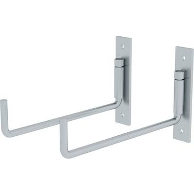 Two silver metal wall mounting brackets, suitable for securing items such as shelves or rods.