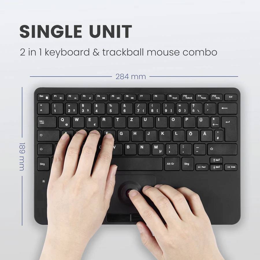 Perixx PERIBOARD-526 H DE USB Keyboard German, QWERTZ Black USB hub, Trackball-6