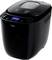 A black, digital bread maker with LED display and settings to select various baking programmes.