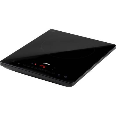 Black portable induction hob with digital display showing the power level 'P6'. Sleek, modern design.
