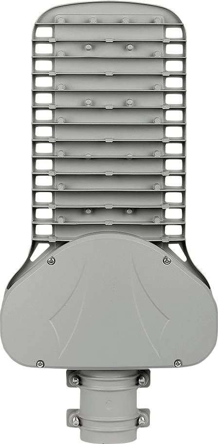 Grey street lamp module with ribbed housing for heat dissipation.