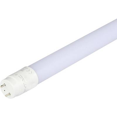 White LED fluorescent tube with two metal pins at one end, showing energy-saving function.