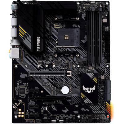 'ASUS TUF GAMING B550-PLUS' Motherboard in Black with multiple expansion slots and connections. Suitable for high-performance gaming PCs.