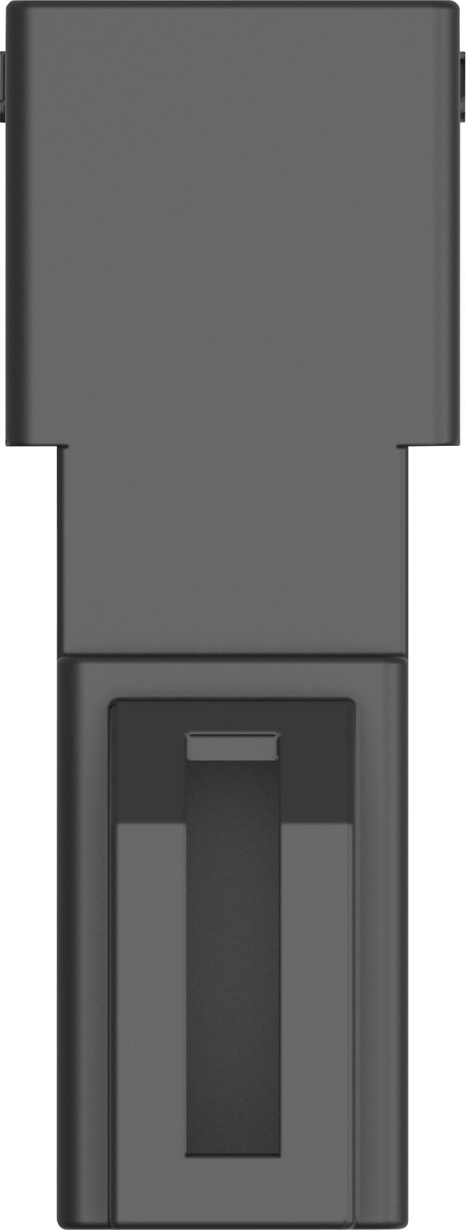 Grey, rectangular adapter with a USB plug and a slot for another connection.