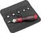 Adjustable torque screwdriver with five attachments in a black tool bag.