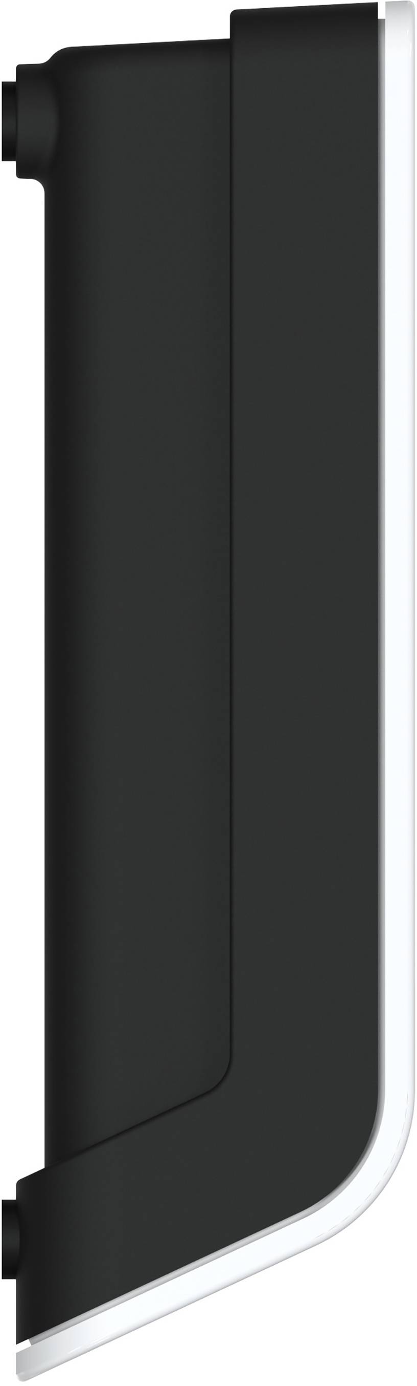 Black and white, vertically arranged protective strip with rounded edges, possibly part of a technical device or piece of furniture.