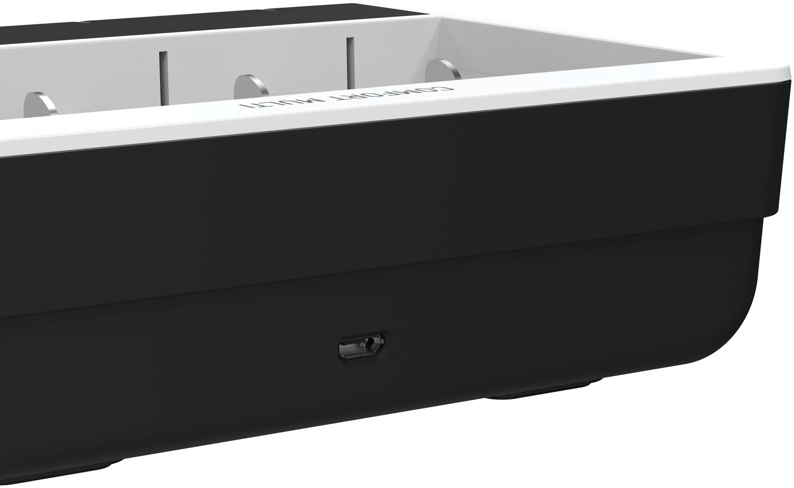 Black charging dock station with four charging slots and a micro-USB port on the side.