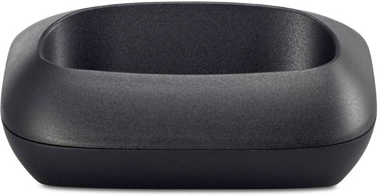 Black, square bowl with rounded edges, minimalist design, suitable for modern interior decor.