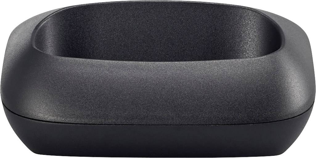 A matt-black, square-shaped container with rounded corners and a flat rim.