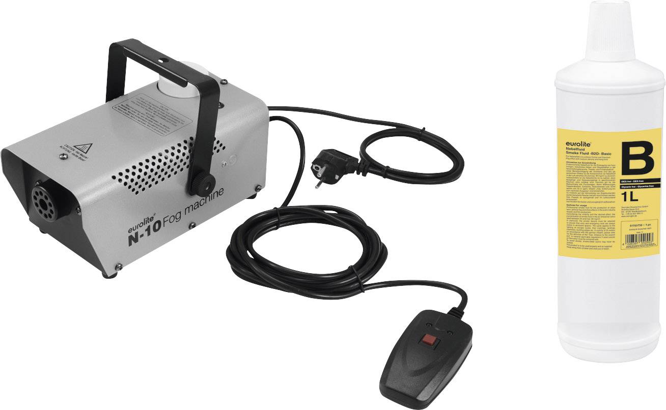 Eurolite N-10 silber + B2D Basic Smoke machine kit incl. corded remote control, incl. fluid level indicator, incl. mounting bracket