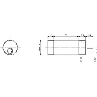 Technical drawing of a cylindrical component with M30 x 1.5 thread. Side and front view with dimensions in millimetres.