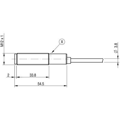 Technical drawing of a cylindrical plug with dimensions: length 54.5 mm, diameter 3.8 mm, thread M12x1.