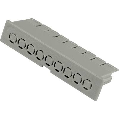 'Grey plastic tube holder with multiple openings for securing hoses to a wall.'