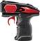An electronic drill in black with red accents, compact design and ergonomic handle, side view.