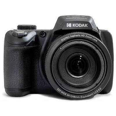 A digital camera with a prominent lens, labeled 'Kodak Pixpro Aspheric HD Zoom Lens,' capable of 52x optical zoom.