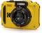 Yellow, waterproof digital camera with a robust housing, suitable for underwater photography up to 15 metres deep.