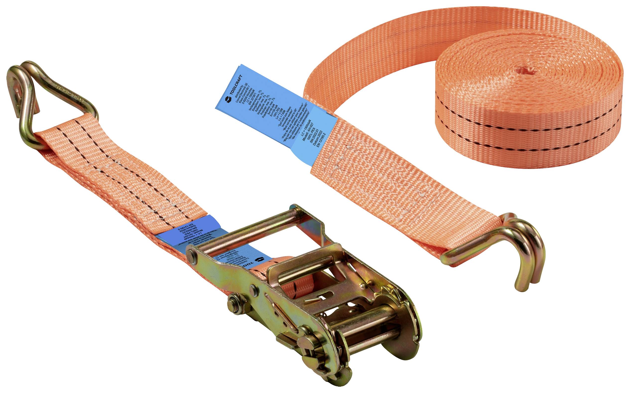 TOOLCRAFT 2273671 Double strap Low lashing capacity (single/direct)=1500 daN (L x W) 8000 mm x 38 mm Ratchet-0