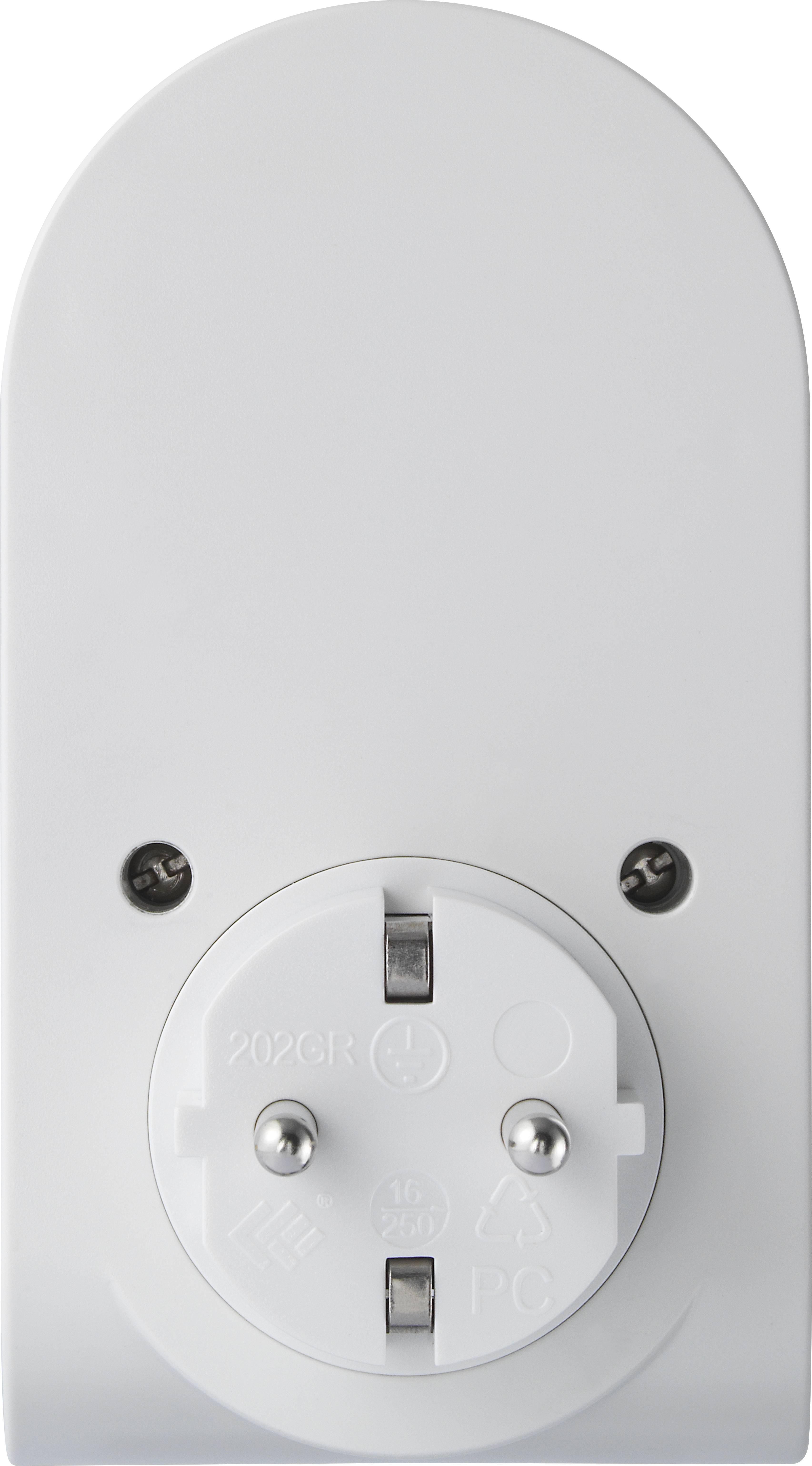 White socket with two screw contacts and markings on the surface.